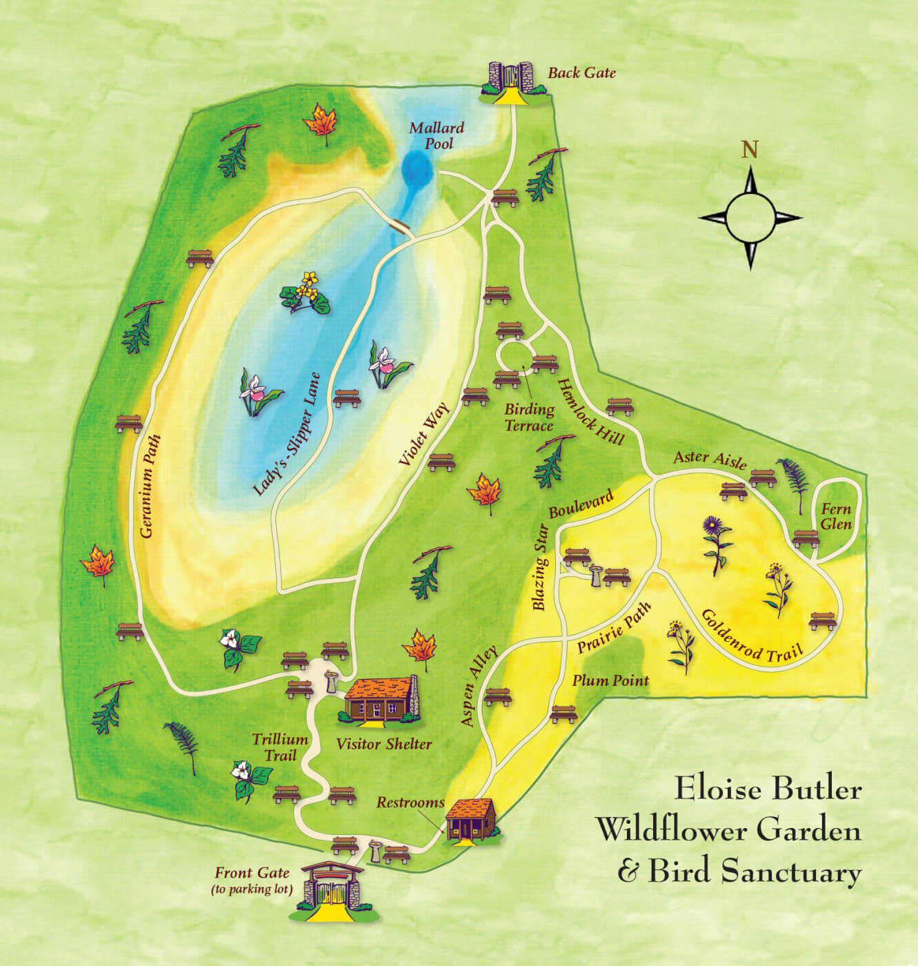 map of Eloise Butler Wildflower Garden and Bird Sanctuary
